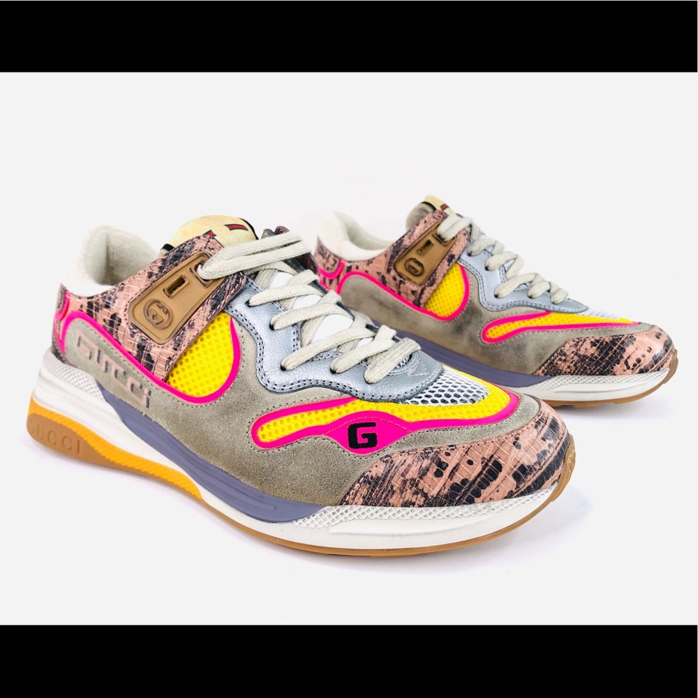 Used GUCCI Ultrapace Snake Leather Distressed Sneakers